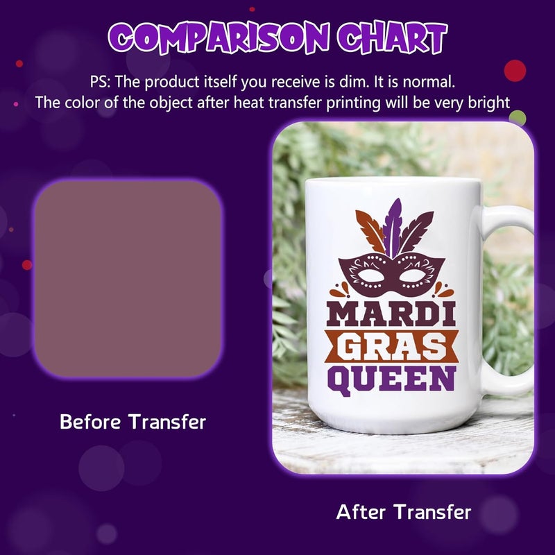 Tintnut Mardi Gras Solid Color Sublimation Transfer Paper- 16 Sheets 12inchesx10inches Solid Color Shrove Tuesday Sublimation Transfer Paper Bundle for DIY Mugs, Tumblers, Key Chain, T-Shirtstte - Image 2